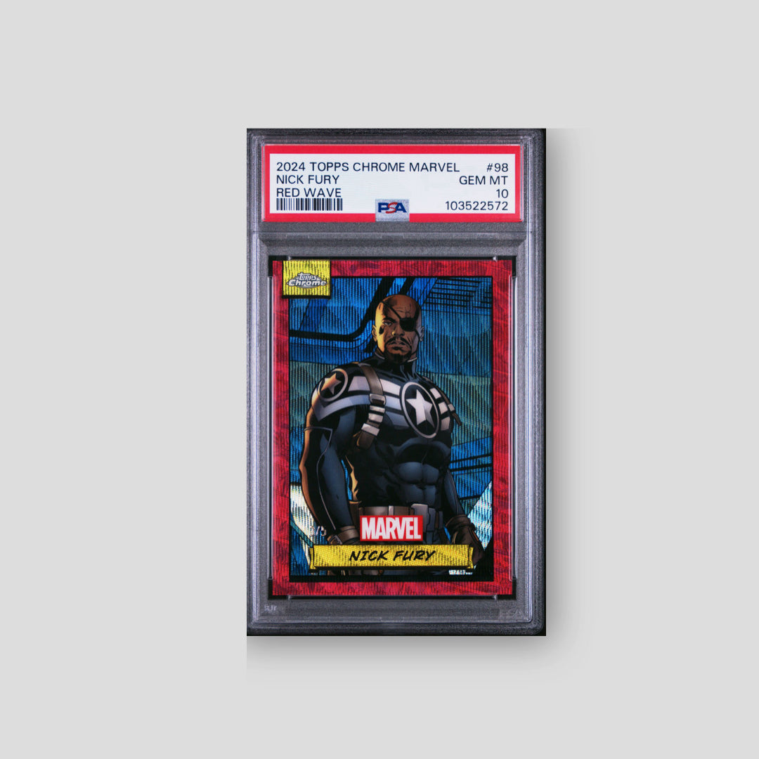 2024 Topps Chrome Marvel Nick Fury Red Wave /5 (PSA 10)