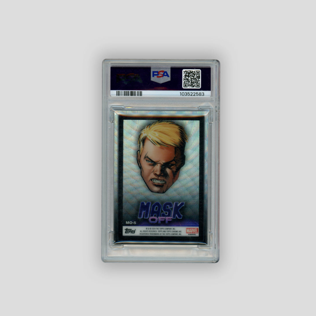 2024 Topps Chrome Marvel Steve Rogers / Captain America Mask Off  Black Wave /10 (PSA 9)