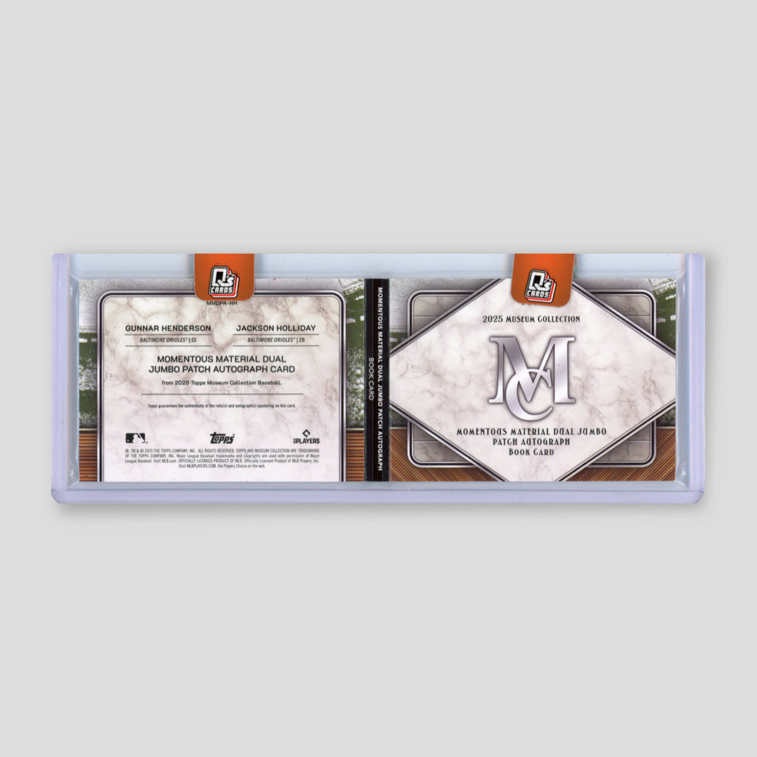 2025 Topps Museum Baseball Jackson Holiday / Gunnar Henderson Momentous Material Dual Jumbo Patch Auto